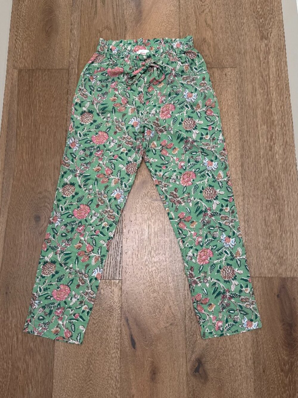 XÍRENA Green Floral Print Cotton Drawstring Pull-On Draper Pants Size S